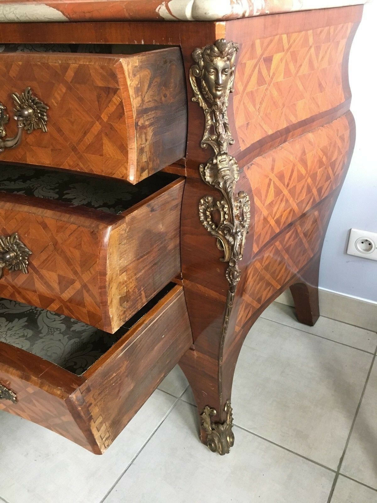 Louis XIV Style Tomb Chest Of Drawers Marquetry Chest Of Drawers Curved Chest Of Drawers Desk photo 2509.3