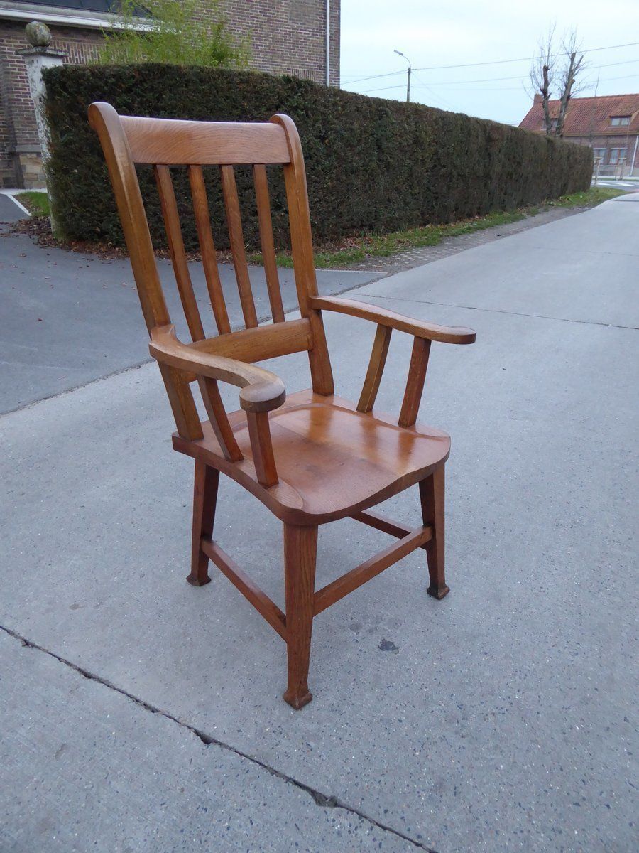Art Nouveau British Oak Armchair From Bennett Bros Birmingham, 1890s photo furniture