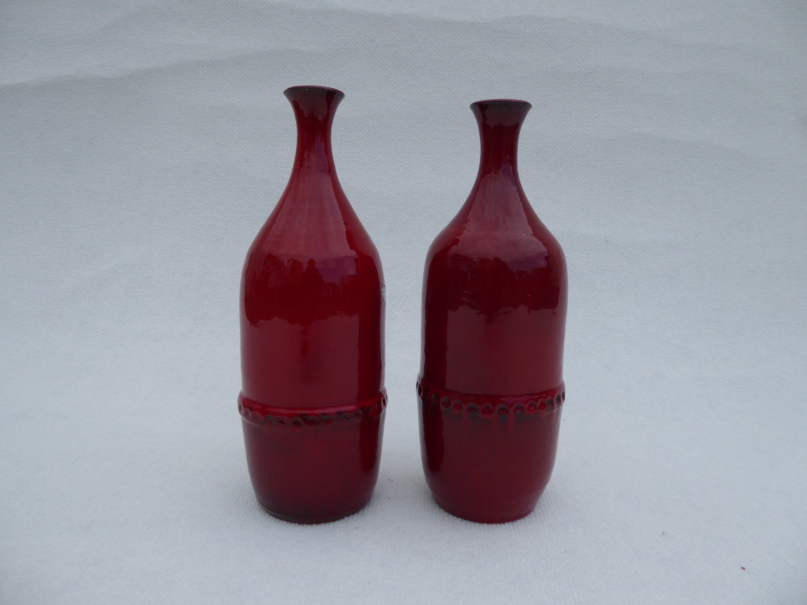 Mid Century Belgian Eeklo Red Glazed Vases By Leon Goossens, 1960s, Set Of 2