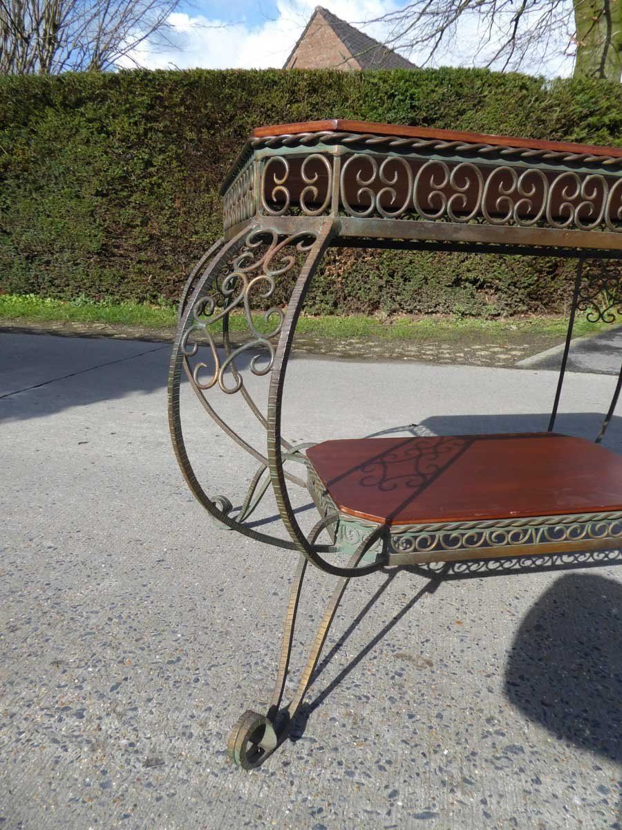 Vintage French Wrought Iron And Mahogany Coffee Table, 1940s photo vinterior