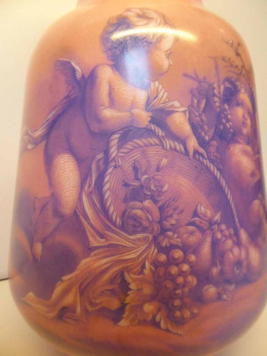 Large Antique Hand Painted Opaline Glass Vase photo furniture