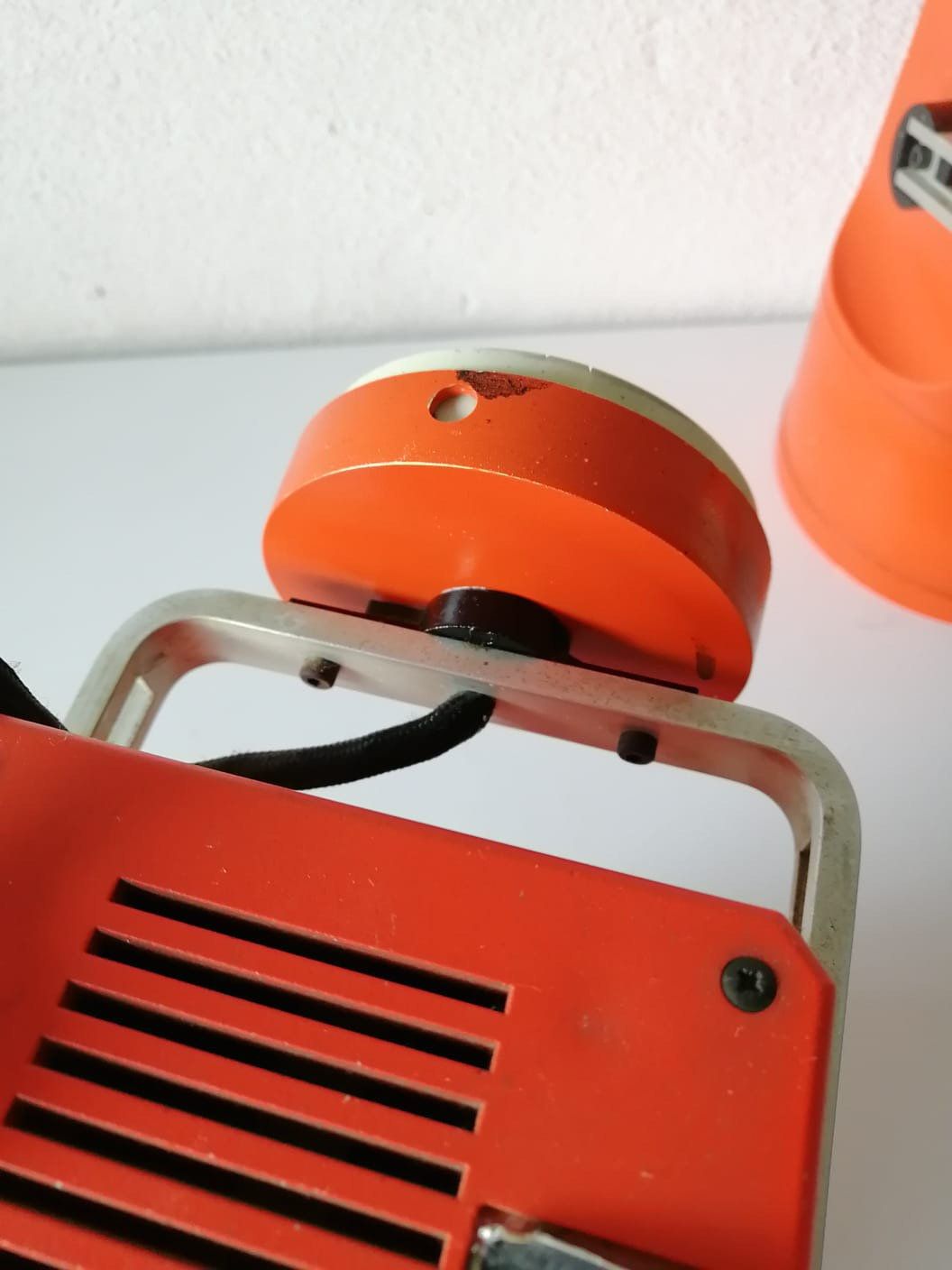 photo for sale Unispot Orange Metal Pair Of Spot Wall Lamps By Louis Poulsen, 1970s Denmark