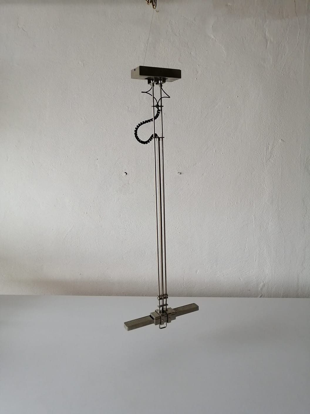 Relco Industrial Style Double Socket Linear Suspension Lamp, 1970s Milano Italy photo Lighting