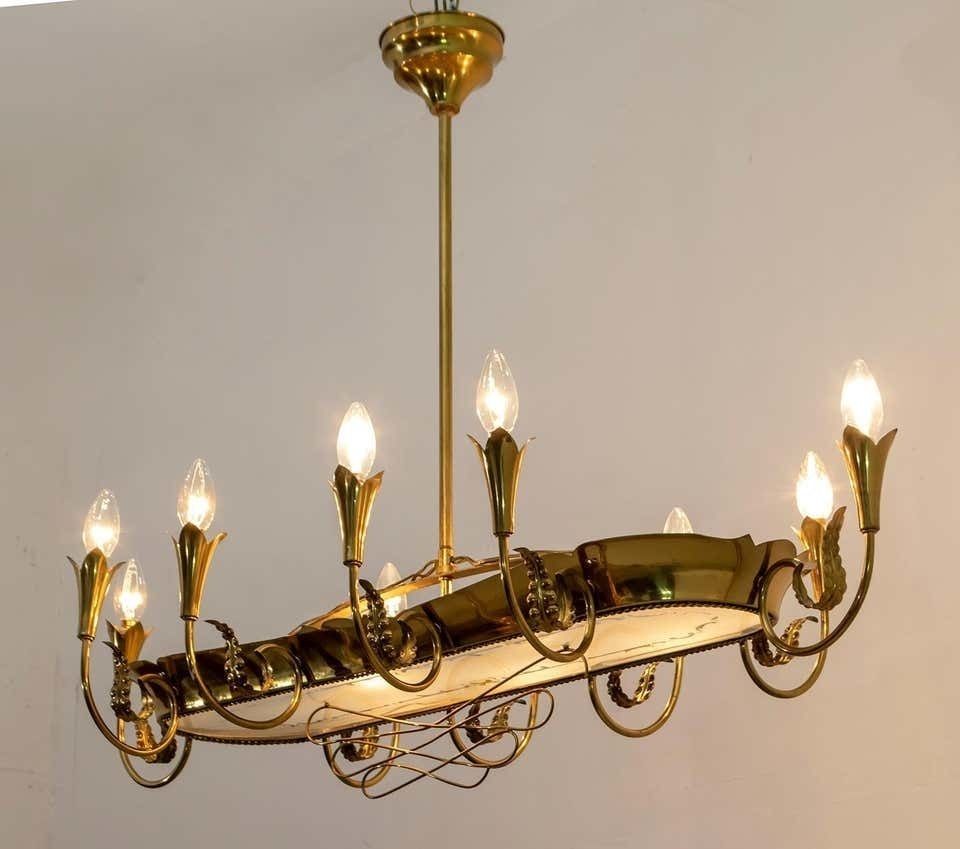 photo for sale After Pietro Chiesa Mid Century Italian Brass 12 Lights Candelier Fontana Arte 40s
