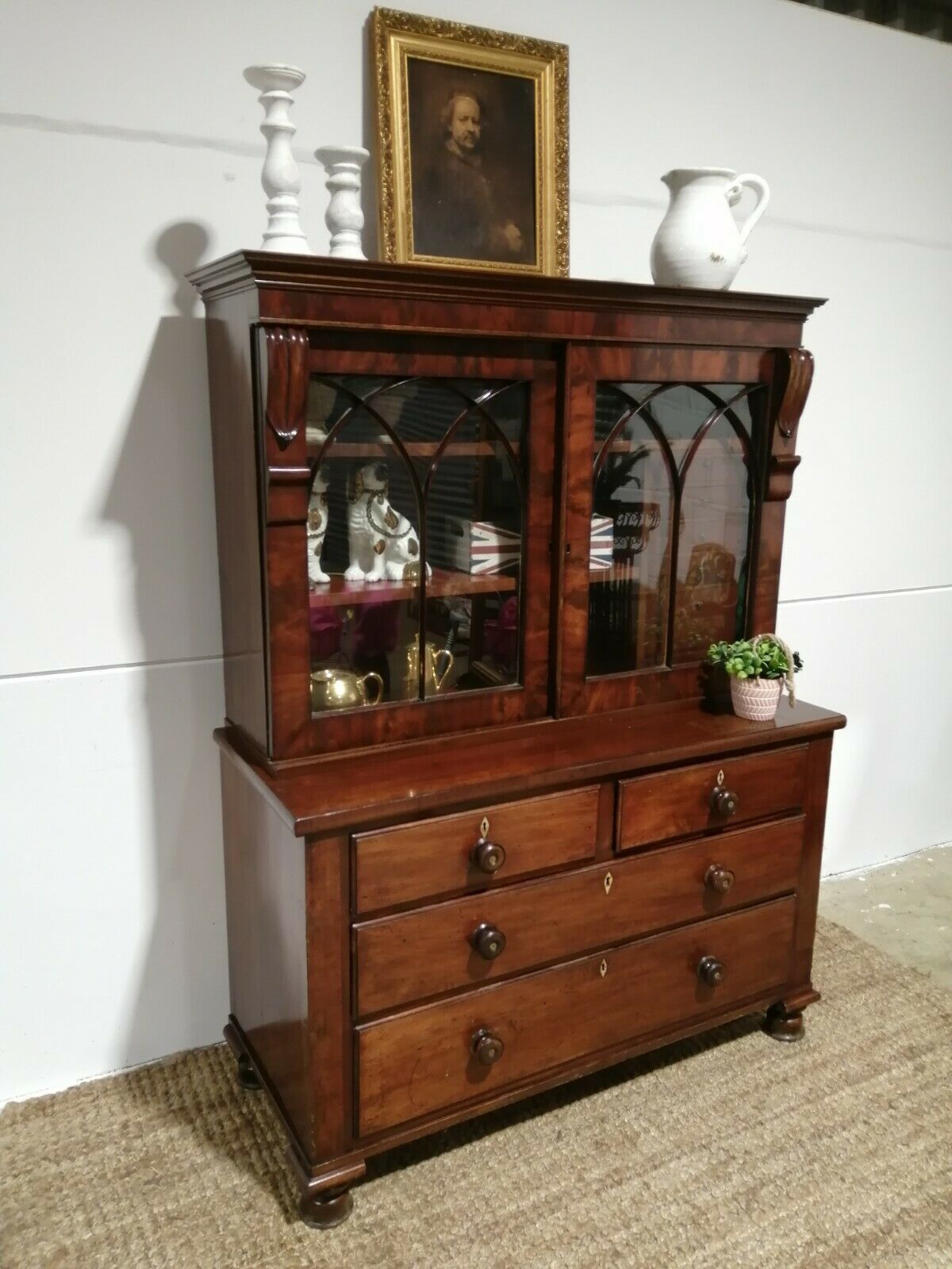 Antique Mahogany Early 19th Century Bookcase Cupboard On Chest C1840 photo furniture