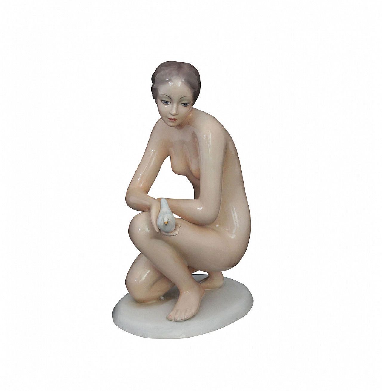 Ceramic Sculpture Of Girl With The White Dove In The Hand Of Ronzan, 1940s