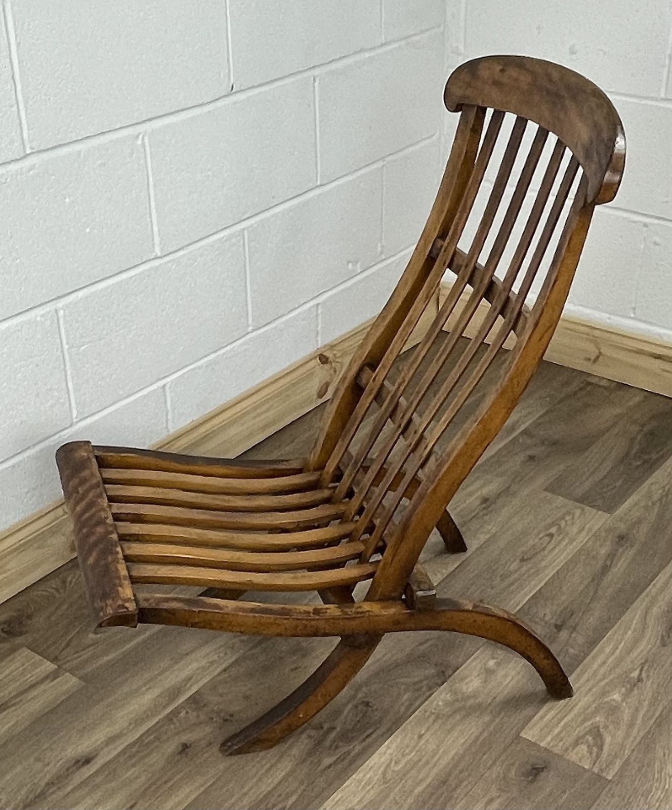 Stunning 19th C Cunard Line Teak Slat Back Deck Chair photo 795.0