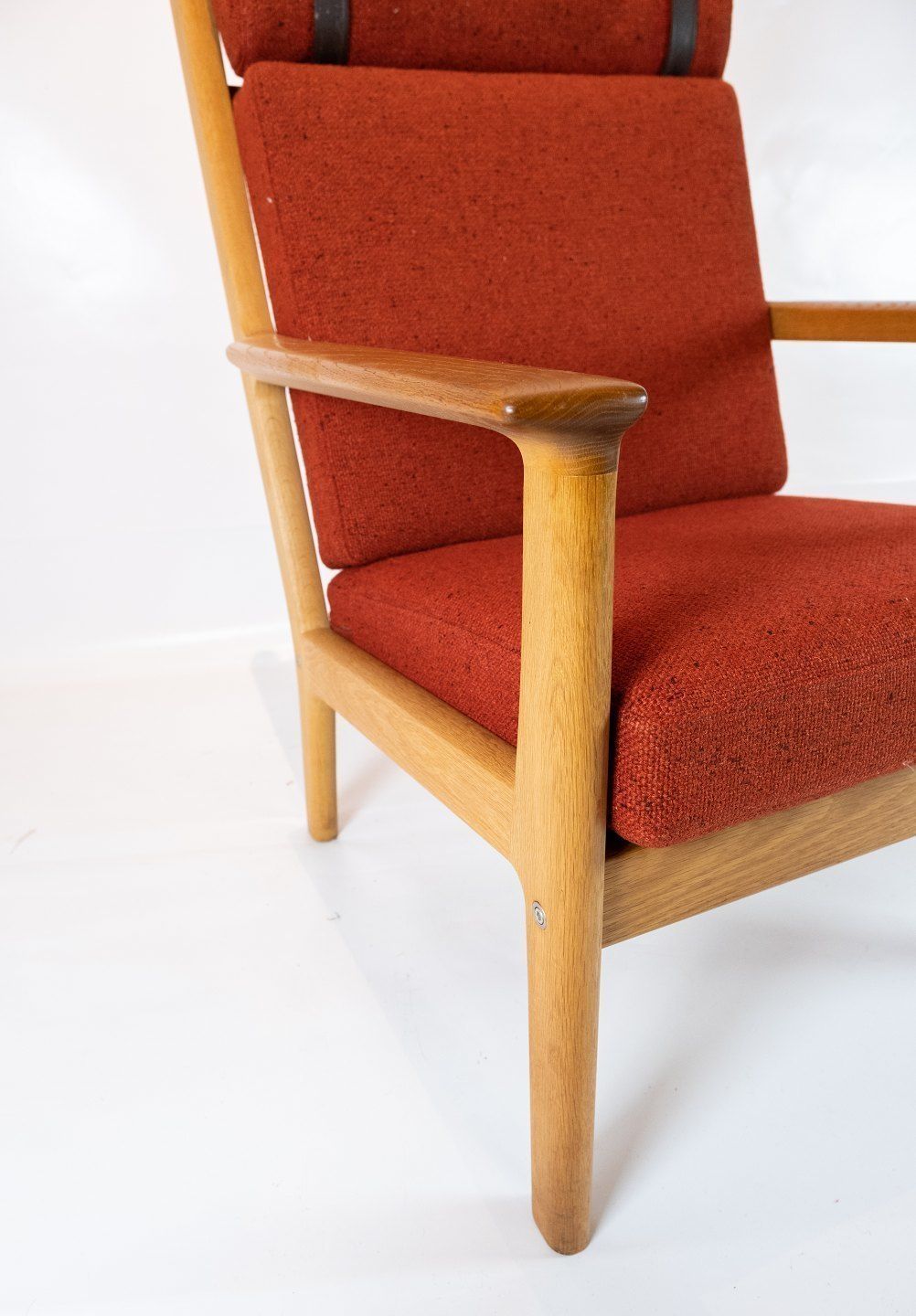 High Armchair In Oak And Red Wool Fabric By Hans J. Wegner And Getama From The 1960s. photo Furniture