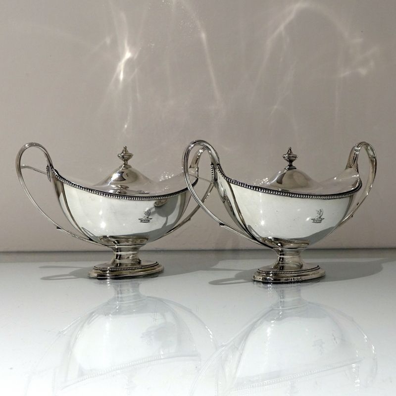 18th Century Antique George III Sterling Silver Pair Sauce Tureens London 1786 John Scofield photo furniture