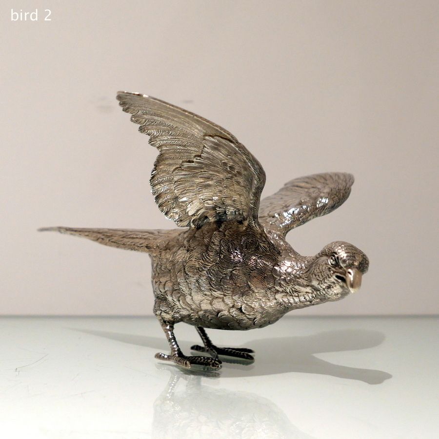 4250.0 20th Century Modern Sterling Silver Pair Of Large Pheasants London 1976 Mappin & Webb photo