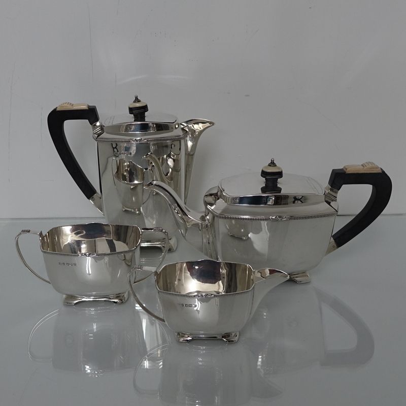Sterling Silver Art Deco 4 Pc Tea & Coffee Set Sheffield 1942 Strong & Woodhatch photo furniture