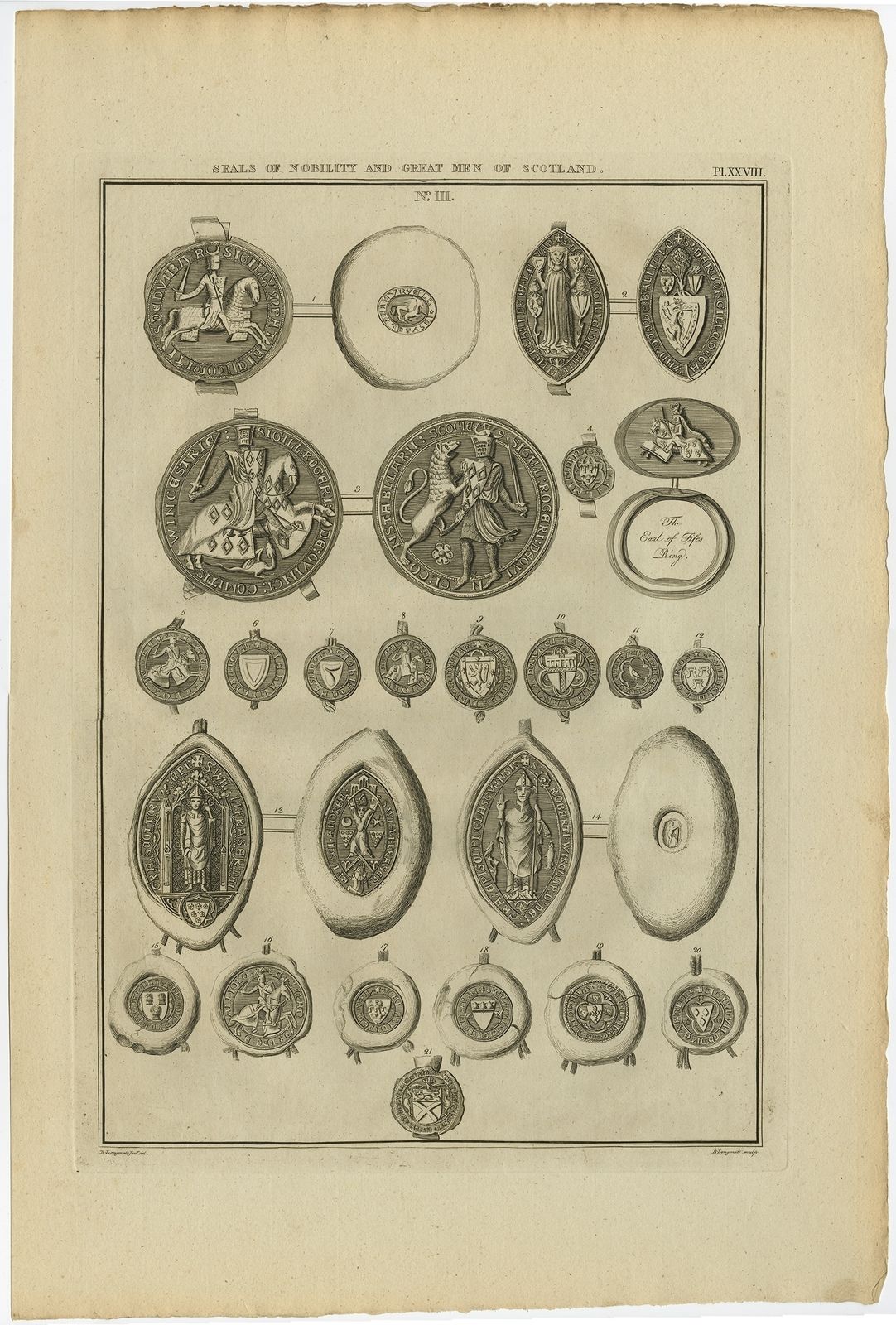 Antique Print Of Seals Of Nobility And Important Men Of Scotland By Astle (1792)