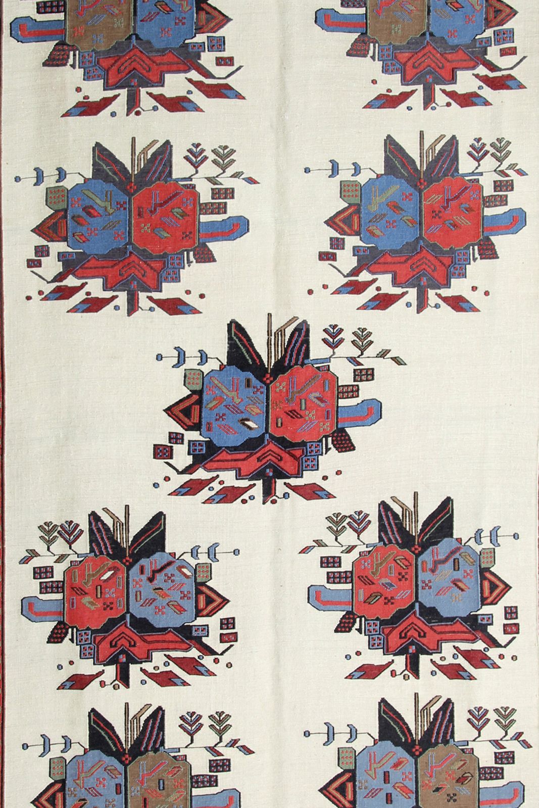 Floral Flat Woven Afghan Kilim Rug, Handmade Oriental Wool Rug  120x212cm photo for sale