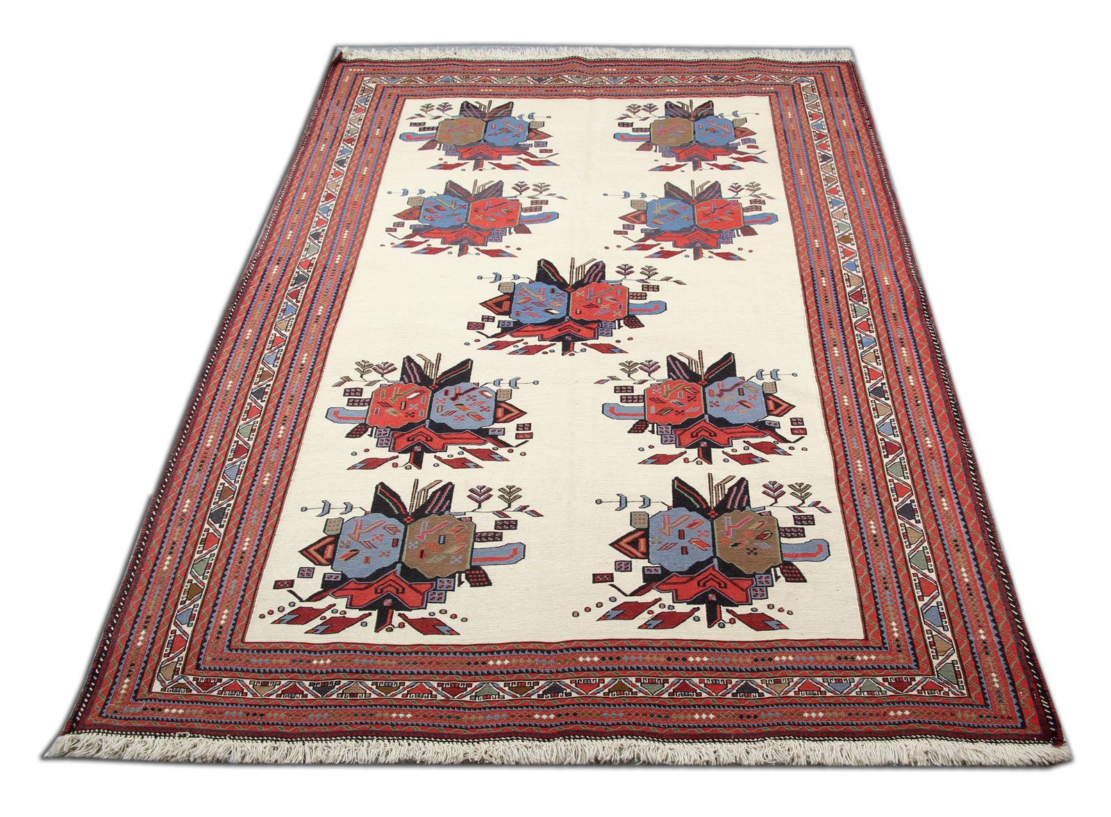 Floral Flat Woven Afghan Kilim Rug, Handmade Oriental Wool Rug  120x212cm photo 4100.0