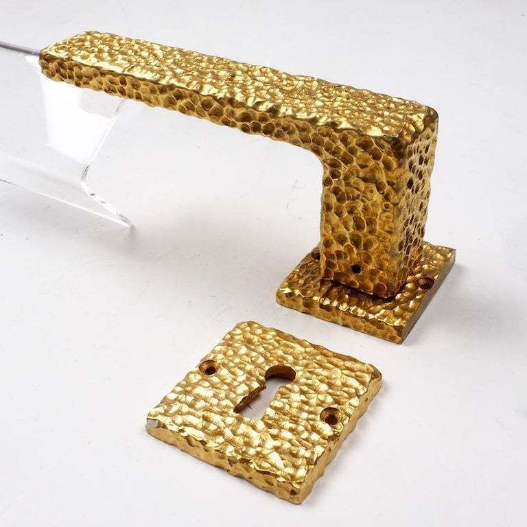 Three Sets Of French 1970s Gilt Door Handles With Matching Key Plates photo vinterior
