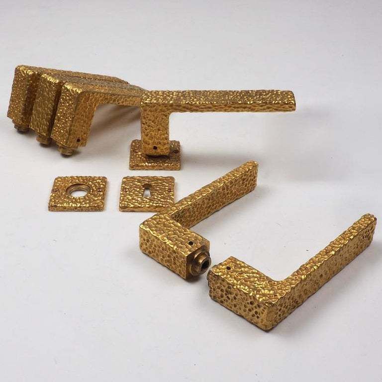 Three Sets Of French 1970s Gilt Door Handles With Matching Key Plates photo vintage