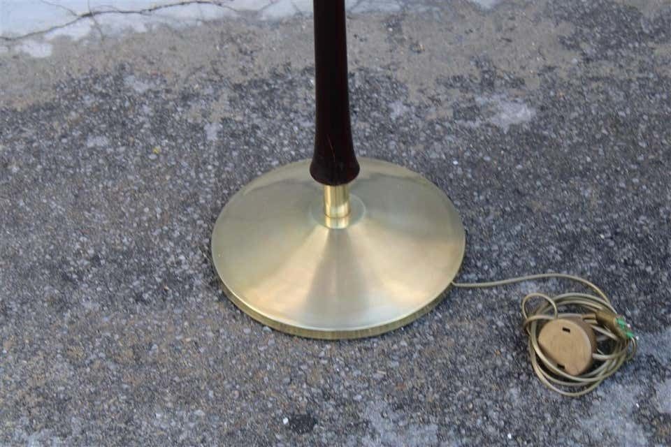 Midcentury Italian Floor Lamp Mahogany Brass Gold Italian Design Fabric Dome photo for sale