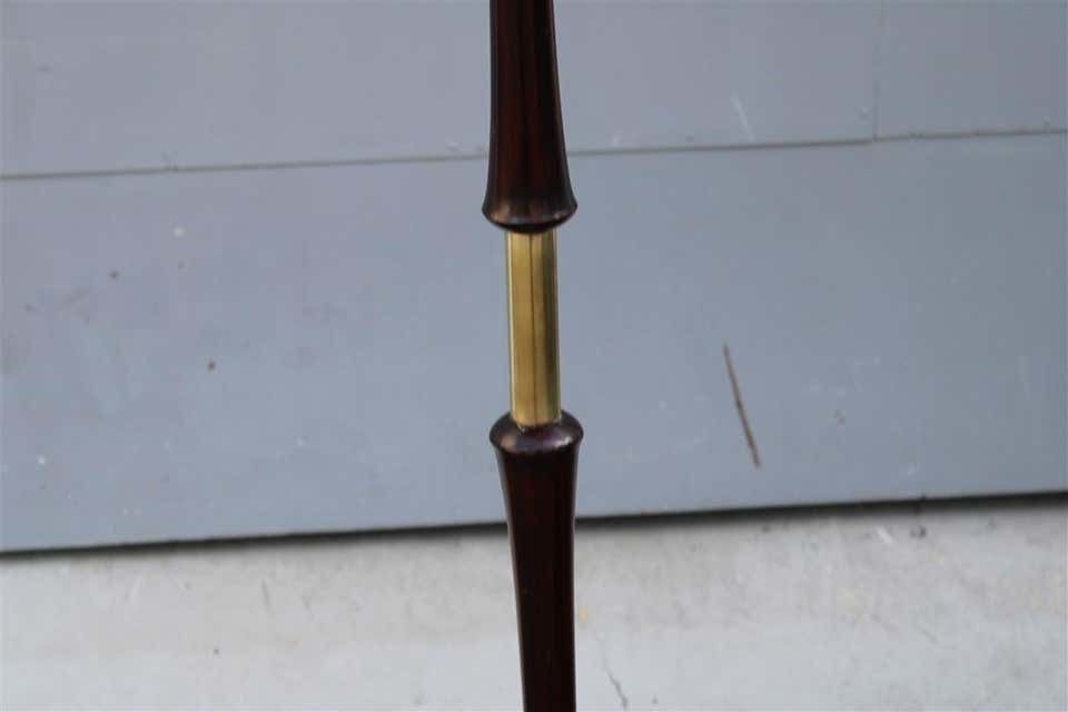 Midcentury Italian Floor Lamp Mahogany Brass Gold Italian Design Fabric Dome photo Lighting