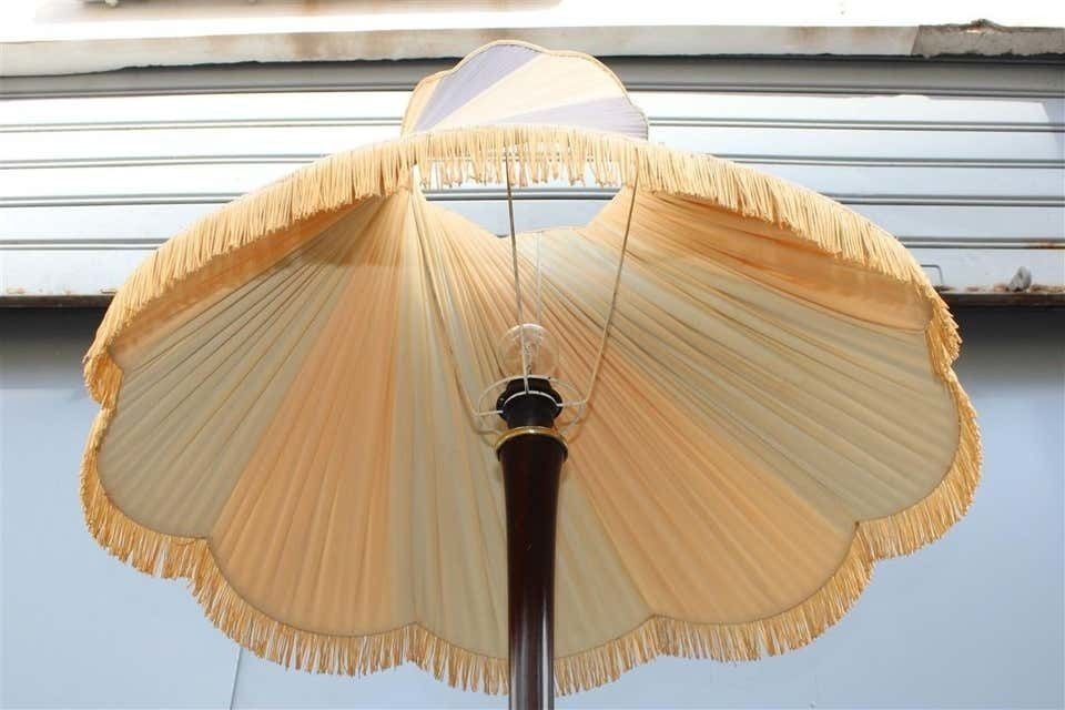 Midcentury Italian Floor Lamp Mahogany Brass Gold Italian Design Fabric Dome photo 1988.0