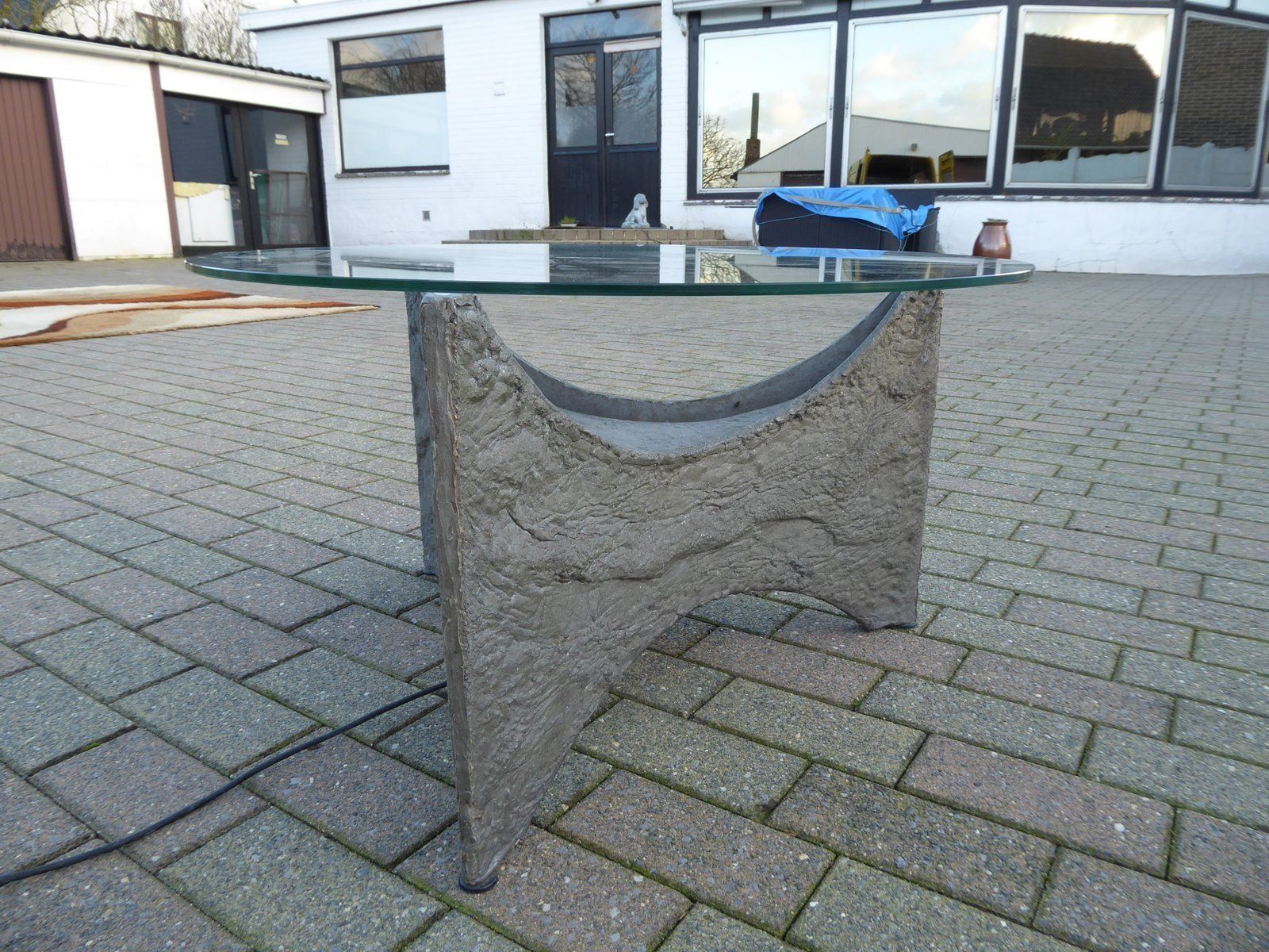 Mid Century Aluminum Brutalist Coffee Table With Lamp photo vinterior