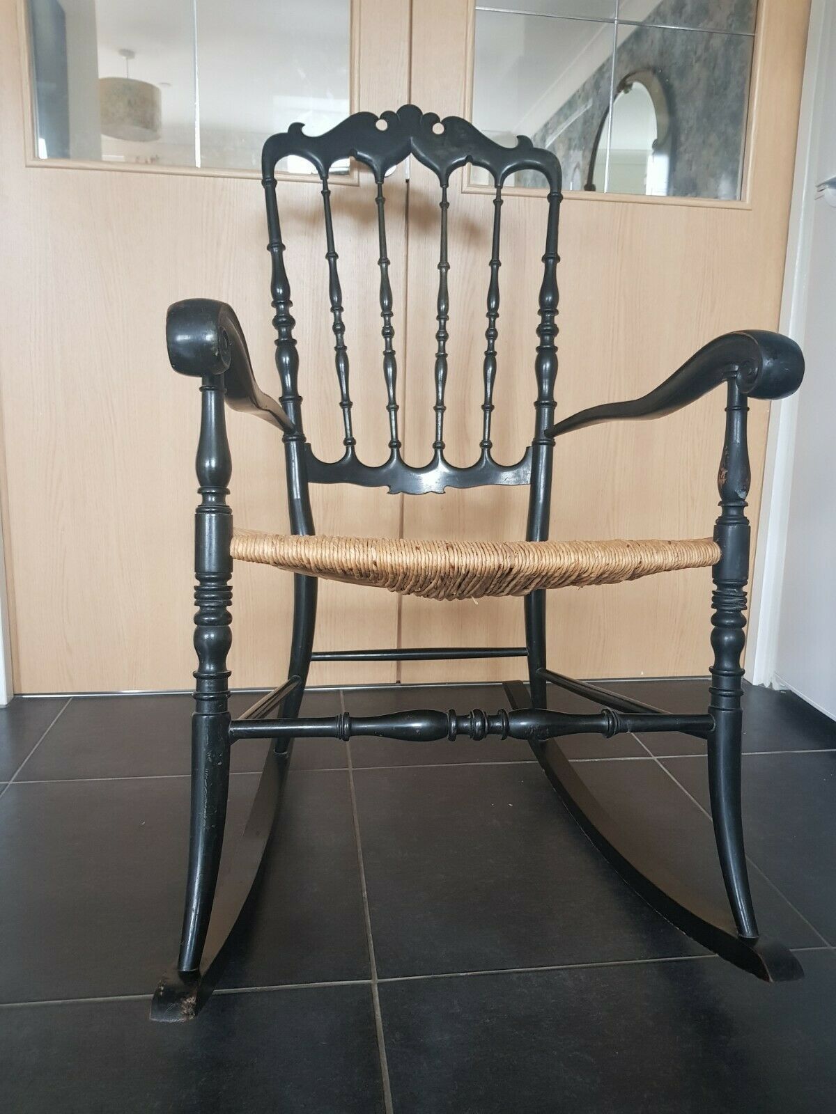 A Rare Italian Vintage Chiavari Ebonised Rocking Armchair 1950s photo vintage