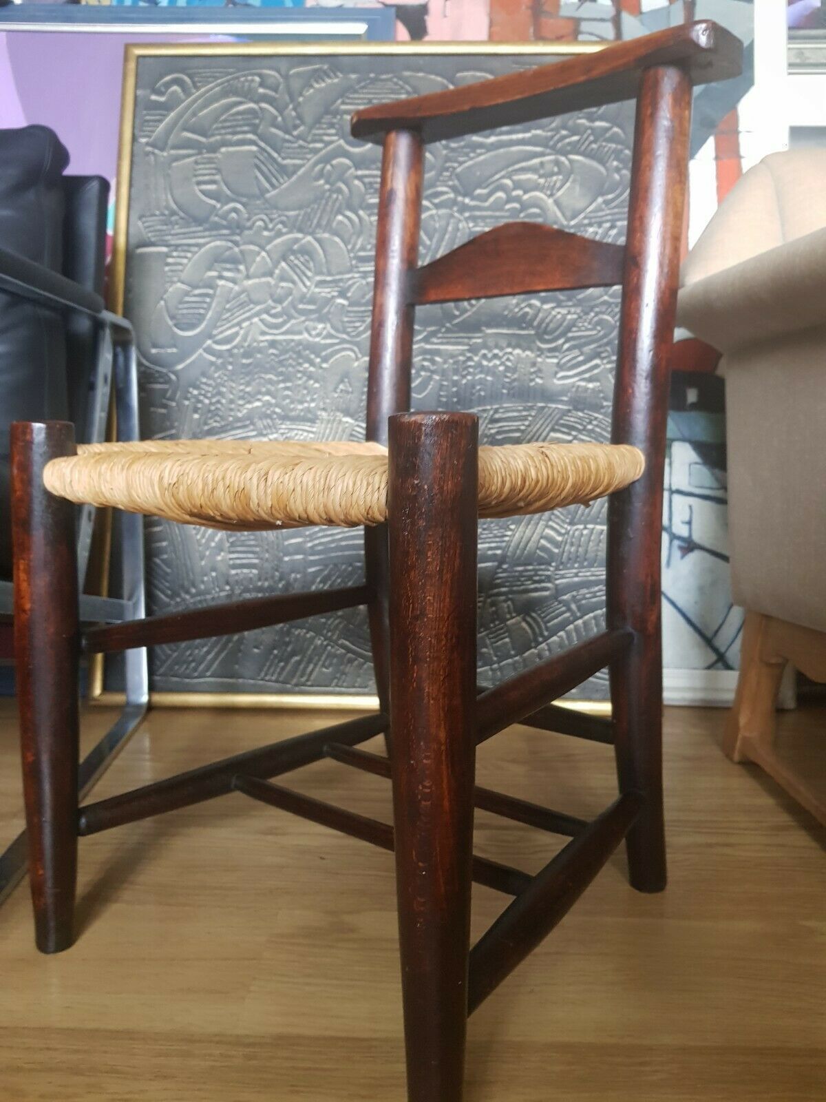An Antique Rush Seat Chapel Chair Childs Stamped St Pauls photo furniture
