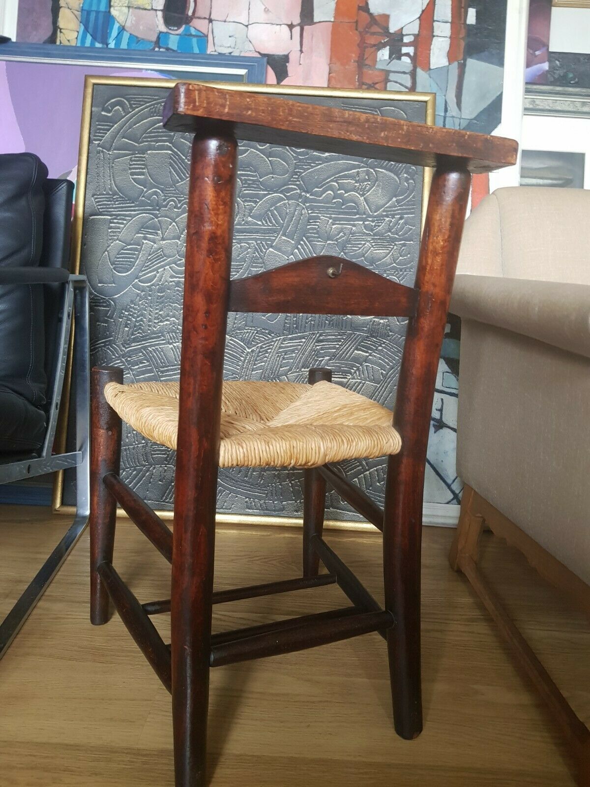 An Antique Rush Seat Chapel Chair Childs Stamped St Pauls photo vinterior