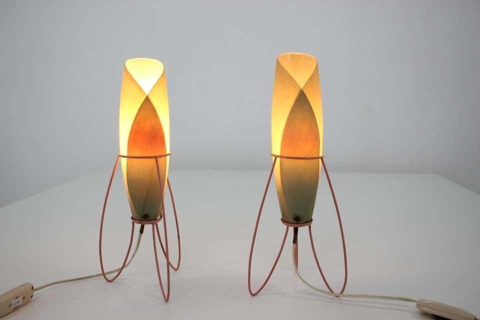 Pair Of Two Space Age Rare Table Lamps, Rockets By Pokrok Zilina / 1960s photo 1169.0