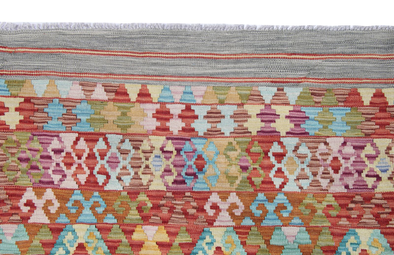 Vibrant Handmade Carpet Kilim Rug, Rust Traditional Geometric Kilim   204x297cm photo 940.0