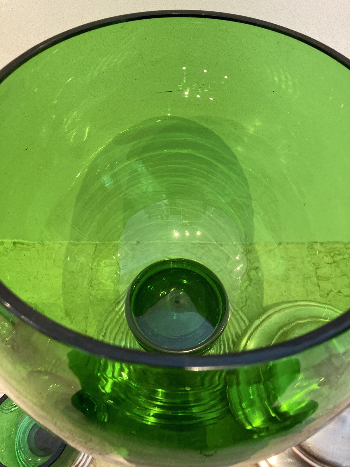 1124.0 Mid Century French Set Of Punch Bowl Green Glass With Top And 2 Matching Cups photo