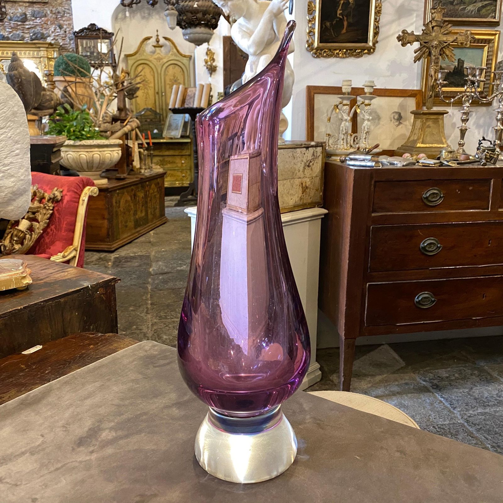 Mid Century Modern Blue And Purple Murano Glass Tall Vase, Circa 1970 photo for sale