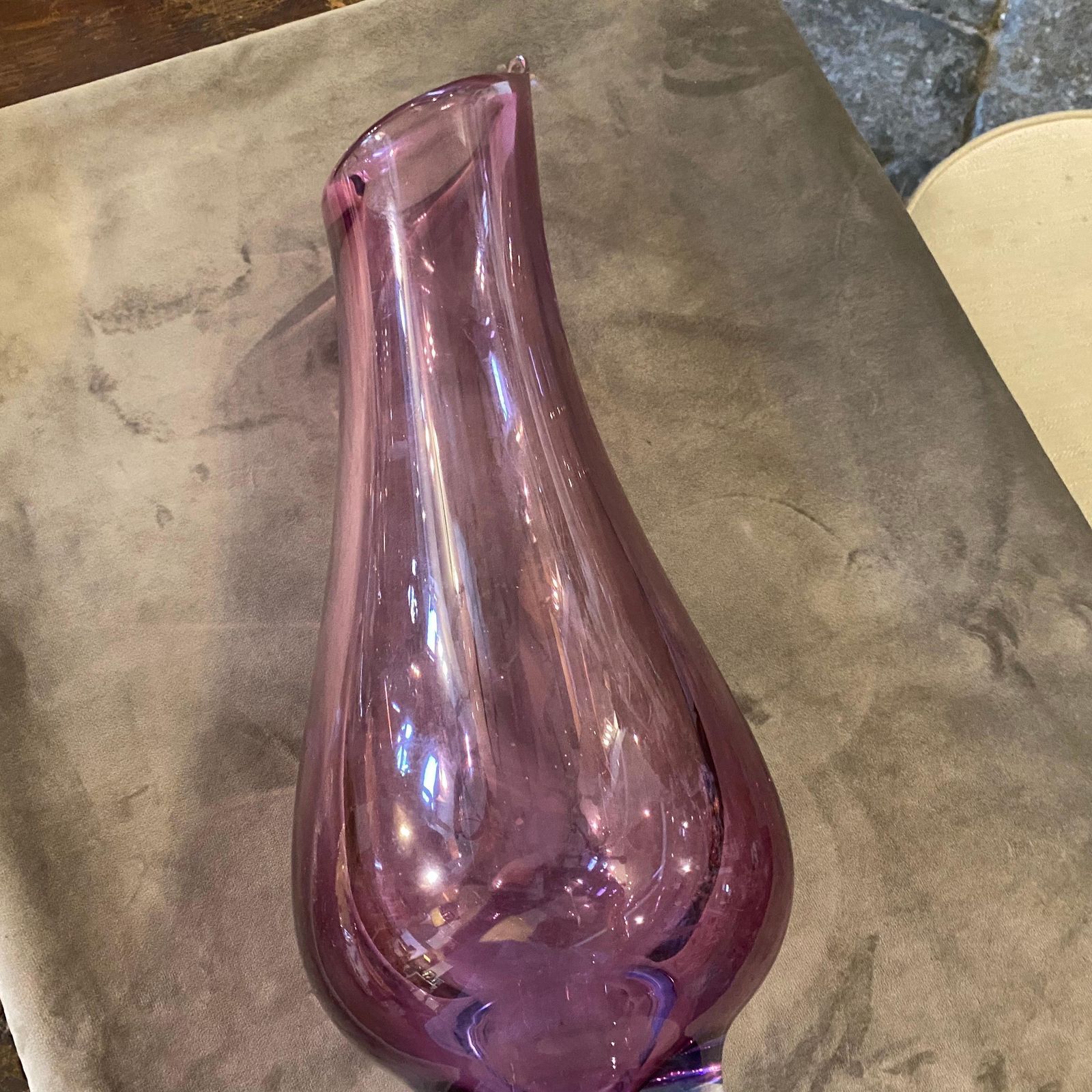 photo for sale Mid Century Modern Blue And Purple Murano Glass Tall Vase, Circa 1970