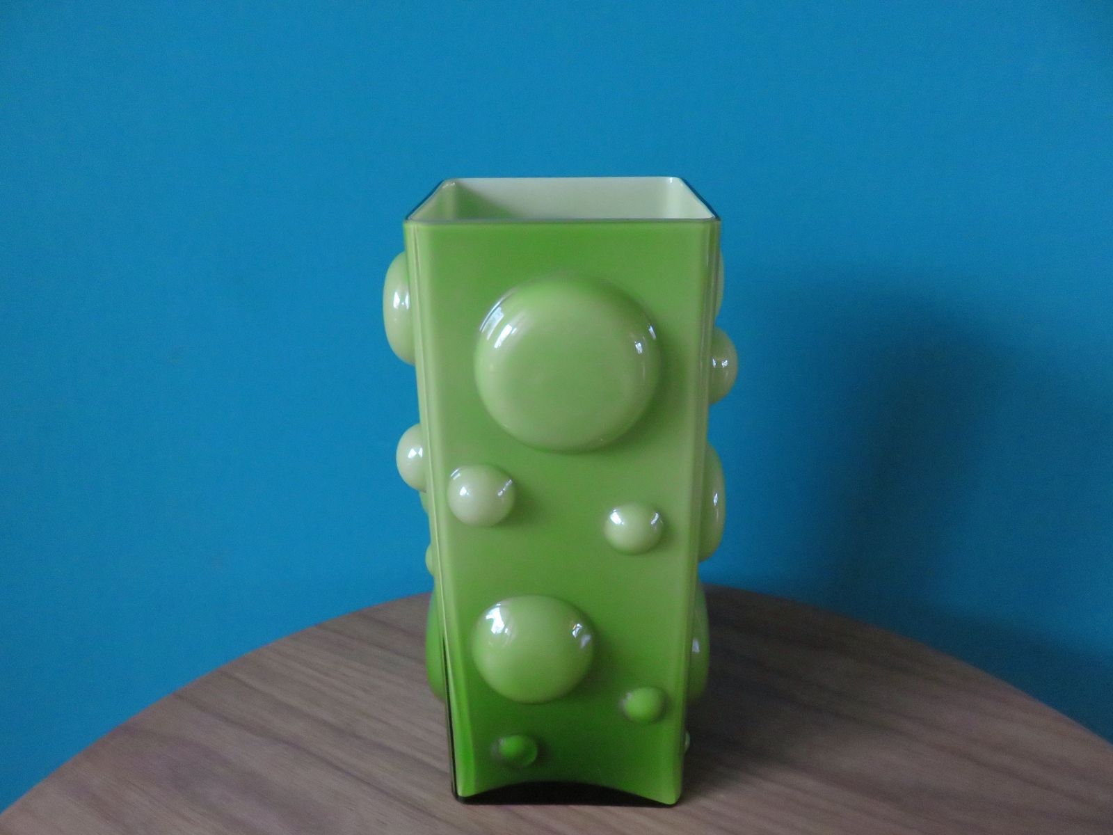 Large Square Half Bubble Vase In Apple Green Lined Glass   Denmark 1975 photo Home Decor