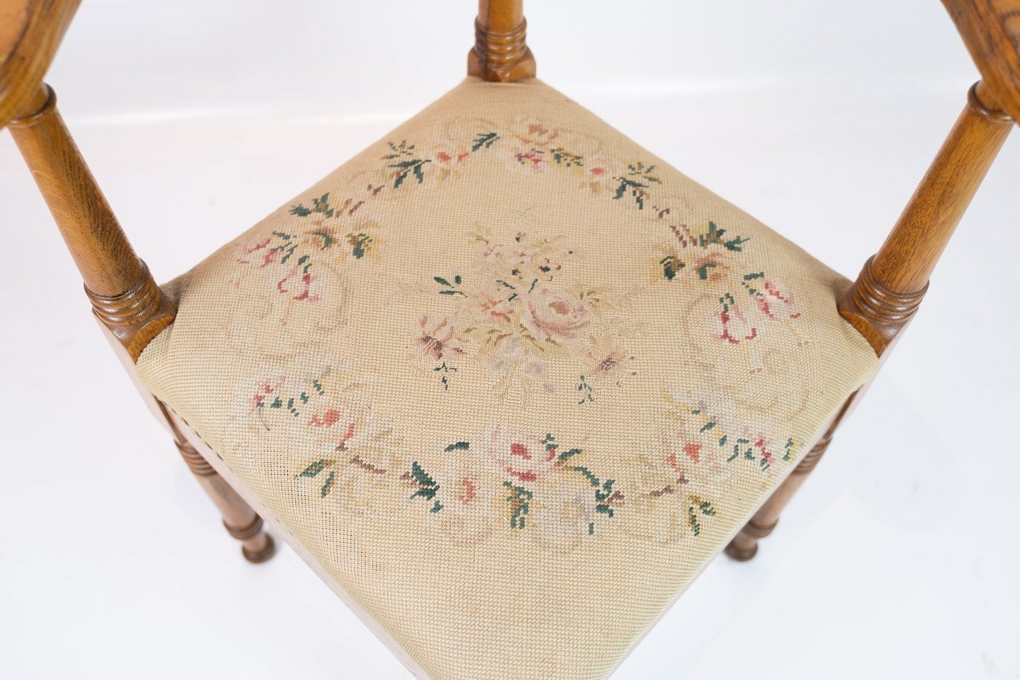 Armchair In Polished Oak And Upholstered With Light Embroidered Fabric From The 1910s. photo 465.0