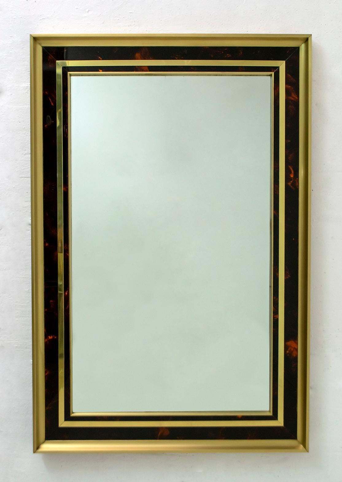 Sandro Petti Mid Century Italian Brass And Celluloid Mirror By Metal Art, 70s