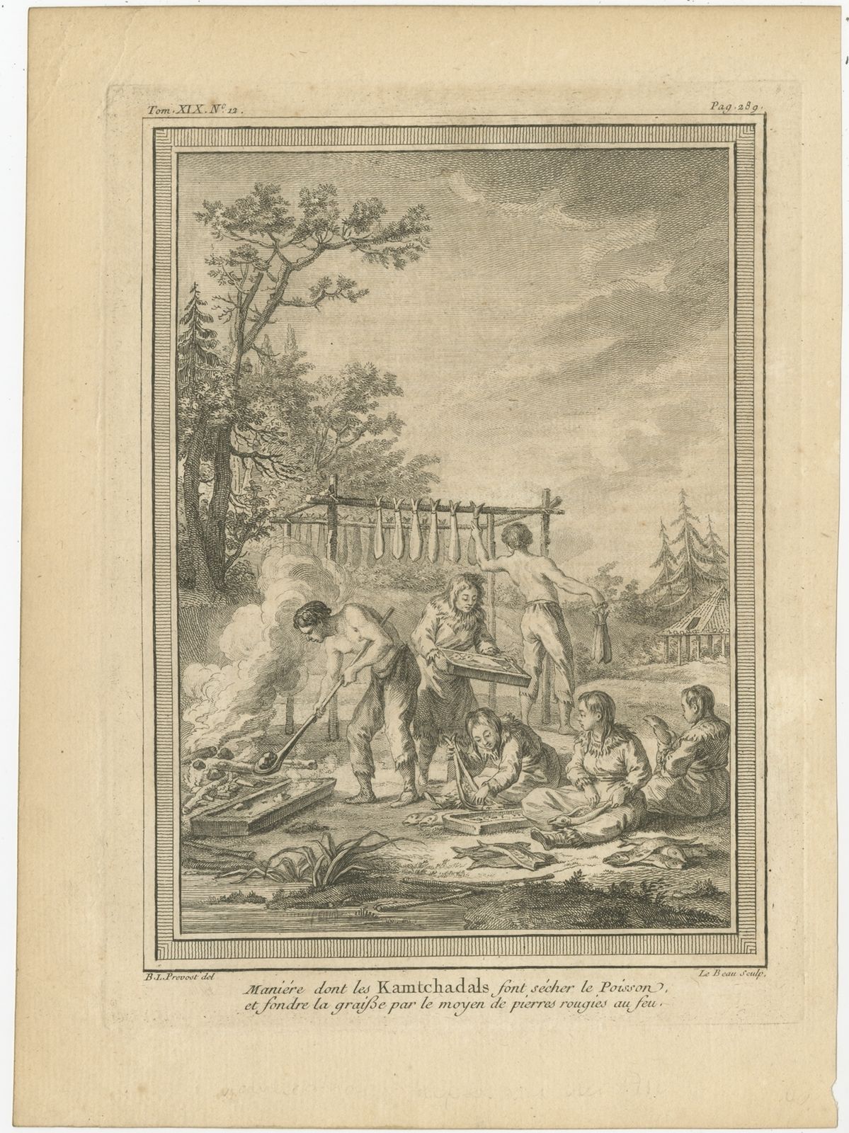 Antique Print Of Kamchadal People Preparing Fish By Prévost (1770)