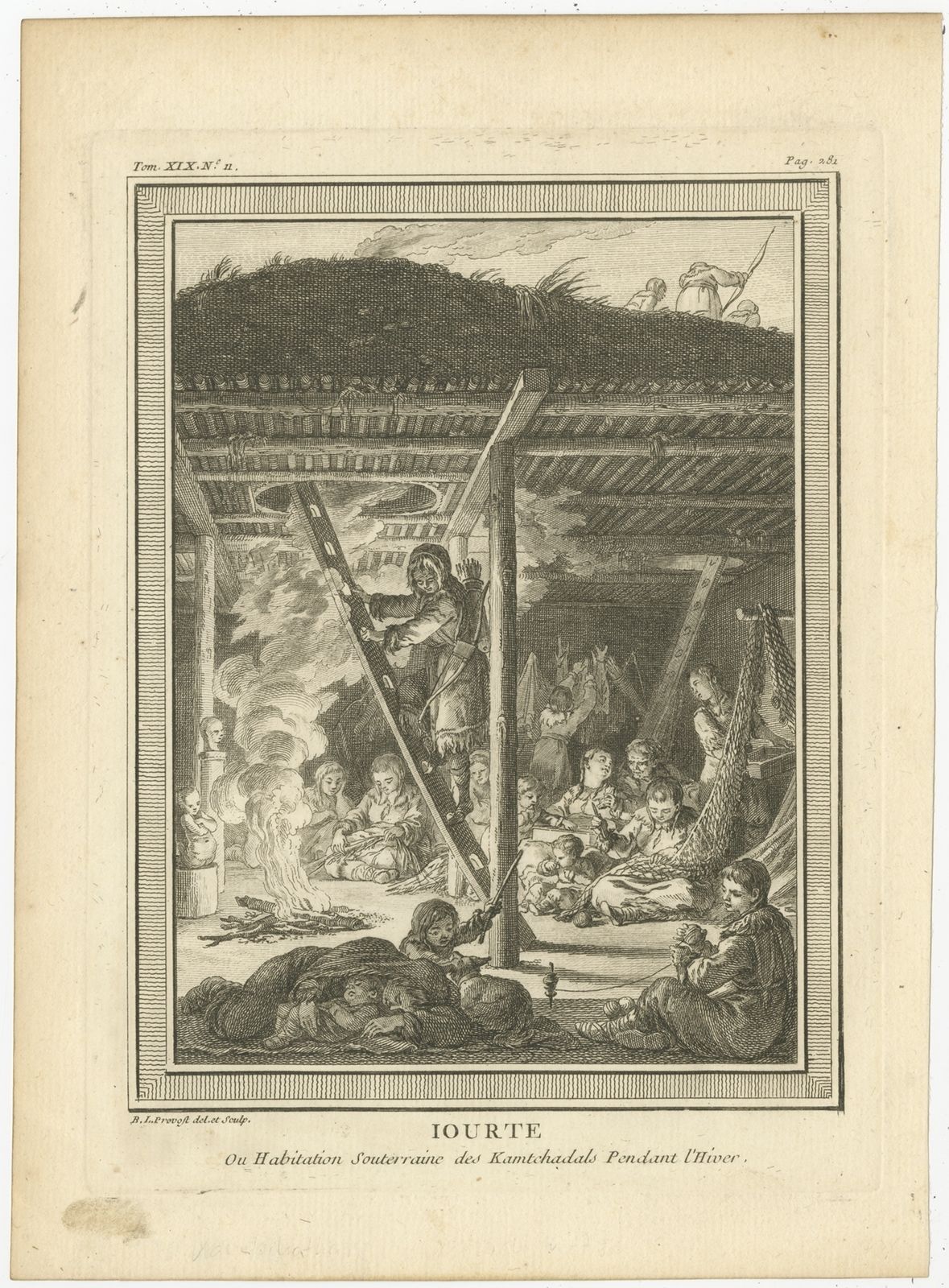 Antique Print Of A Yurt And Natives Of Kamchatka By Prévost (1770)