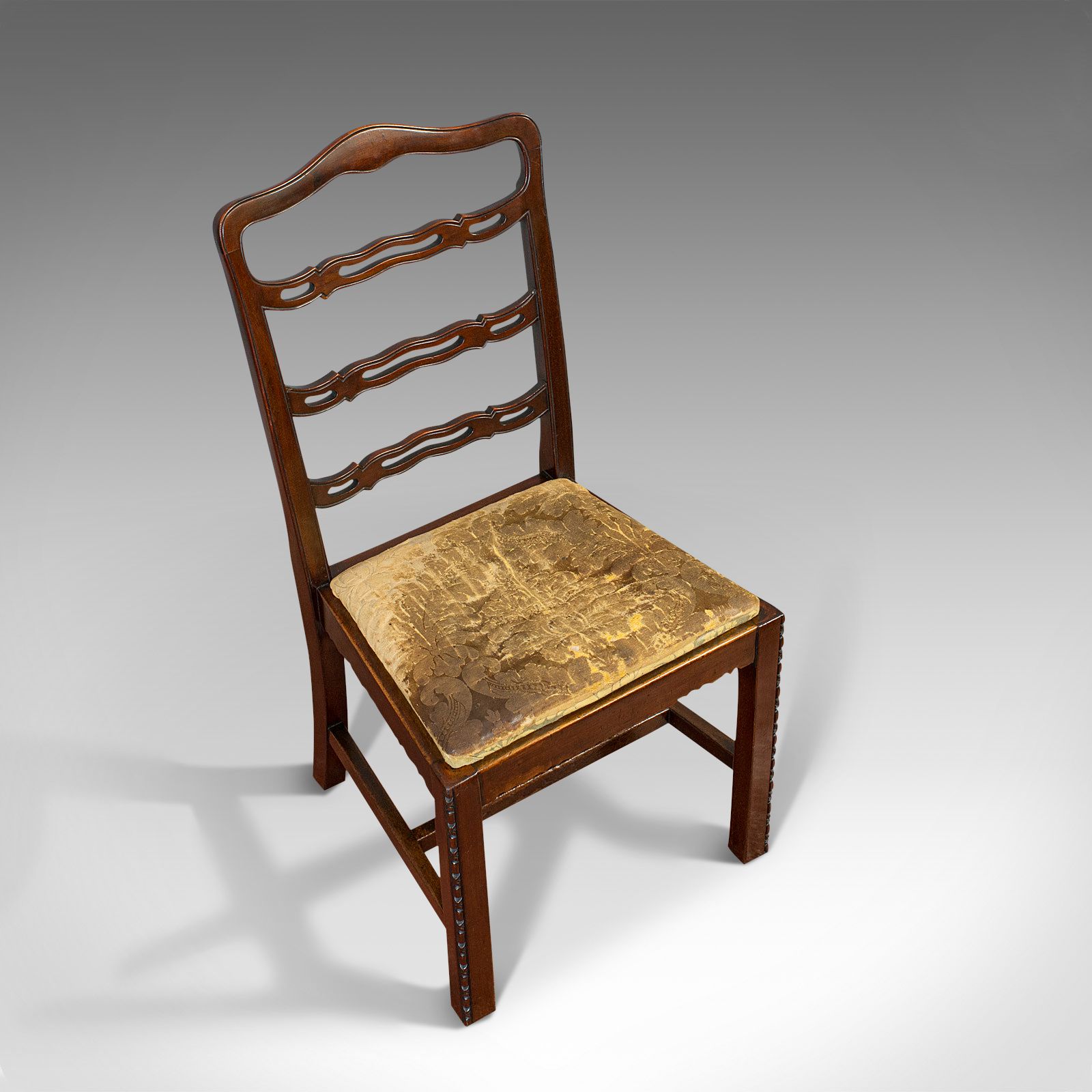 Set Of 4, Antique Ladder Back Chairs, Irish, Mahogany, Dining Seat, Victorian photo vintage