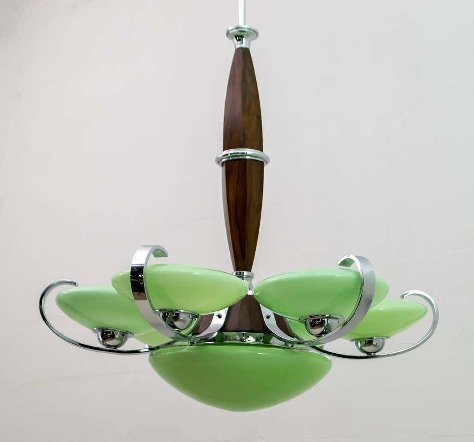 Art Dèco Italian Chrome And "Incamiciato" Glass Chandelier, 1930s photo 3550.0