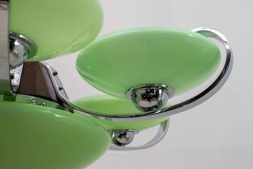 photo furniture Art Dèco Italian Chrome And "Incamiciato" Glass Chandelier, 1930s