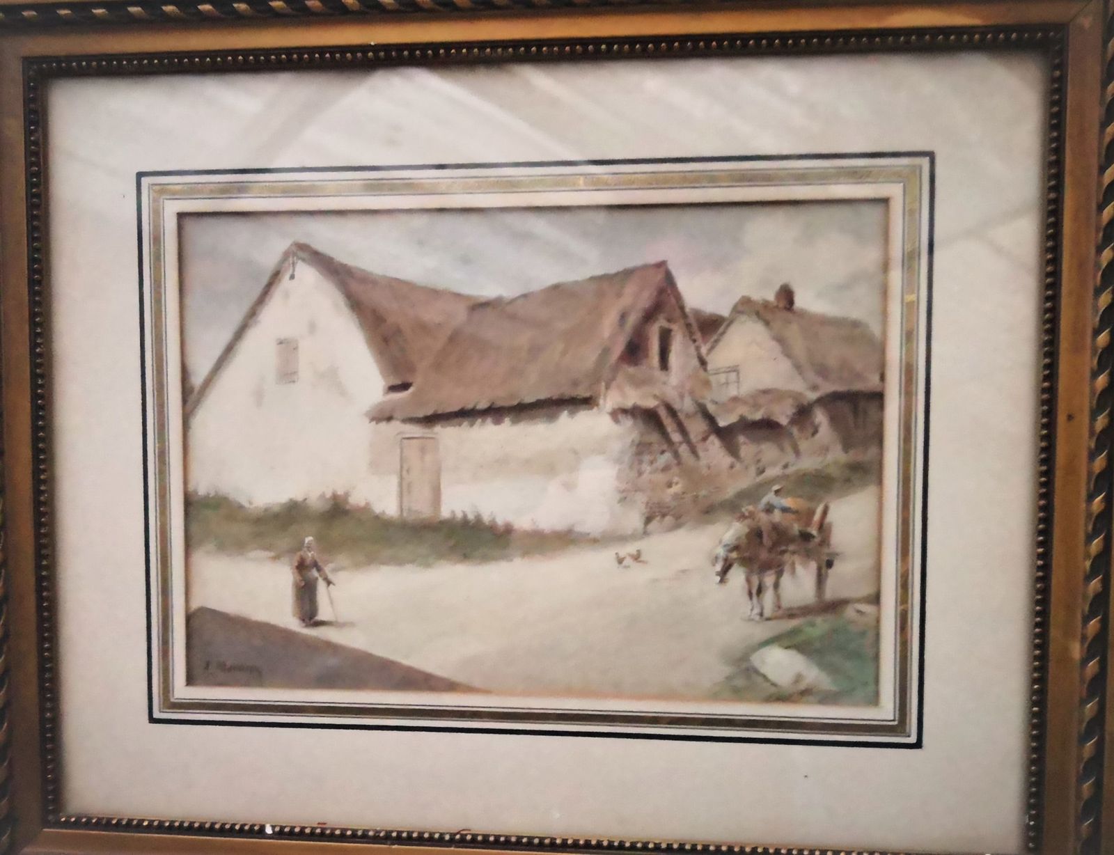 Antique French Watercolour Of A Country Scene By A Monnier photo for sale
