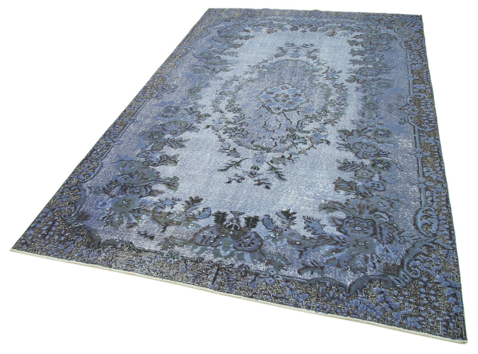 Handmade Hand Knotted Blue Overdyed Rug photo for sale