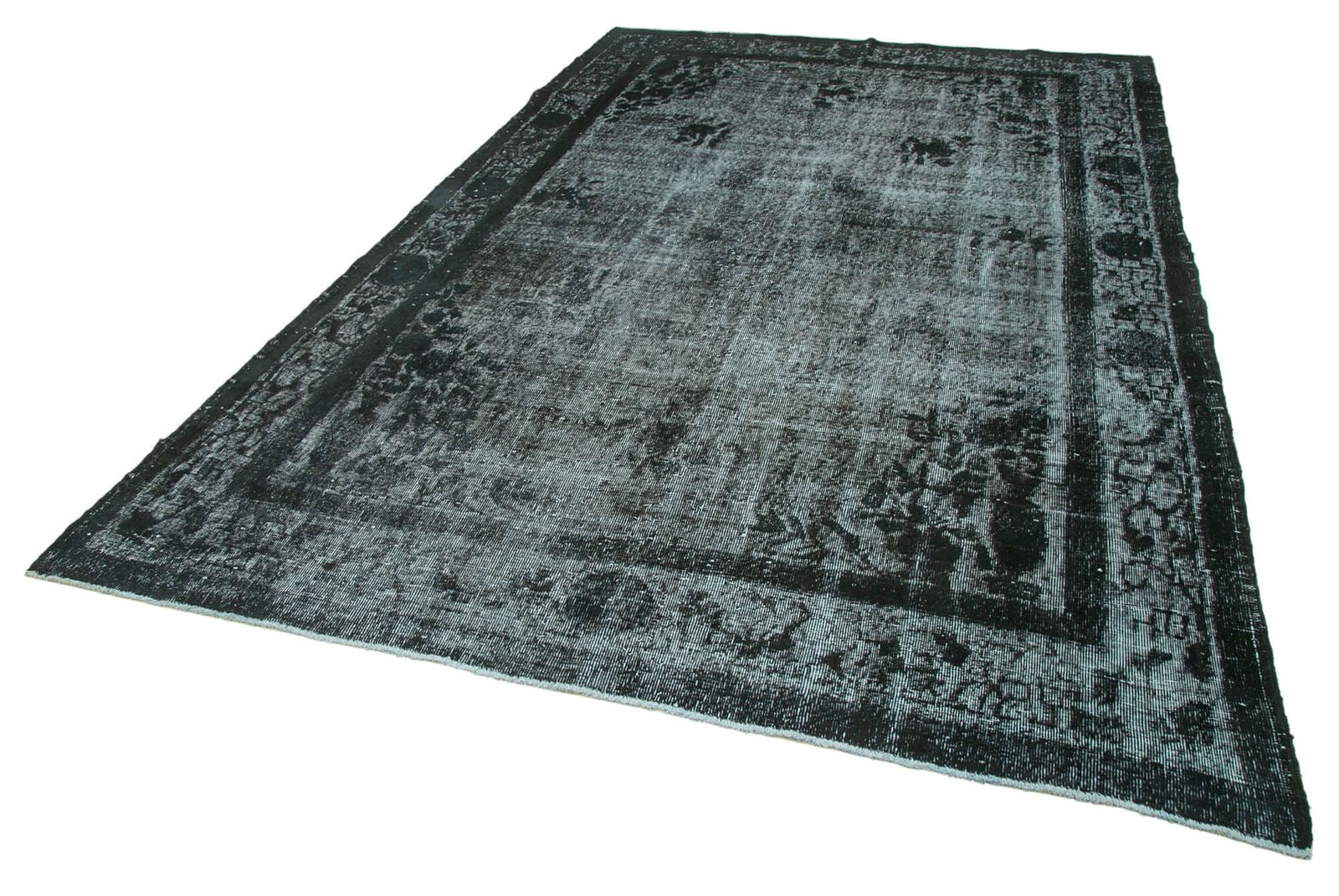 Handmade Hand Knotted Black Overdyed Rug photo for sale