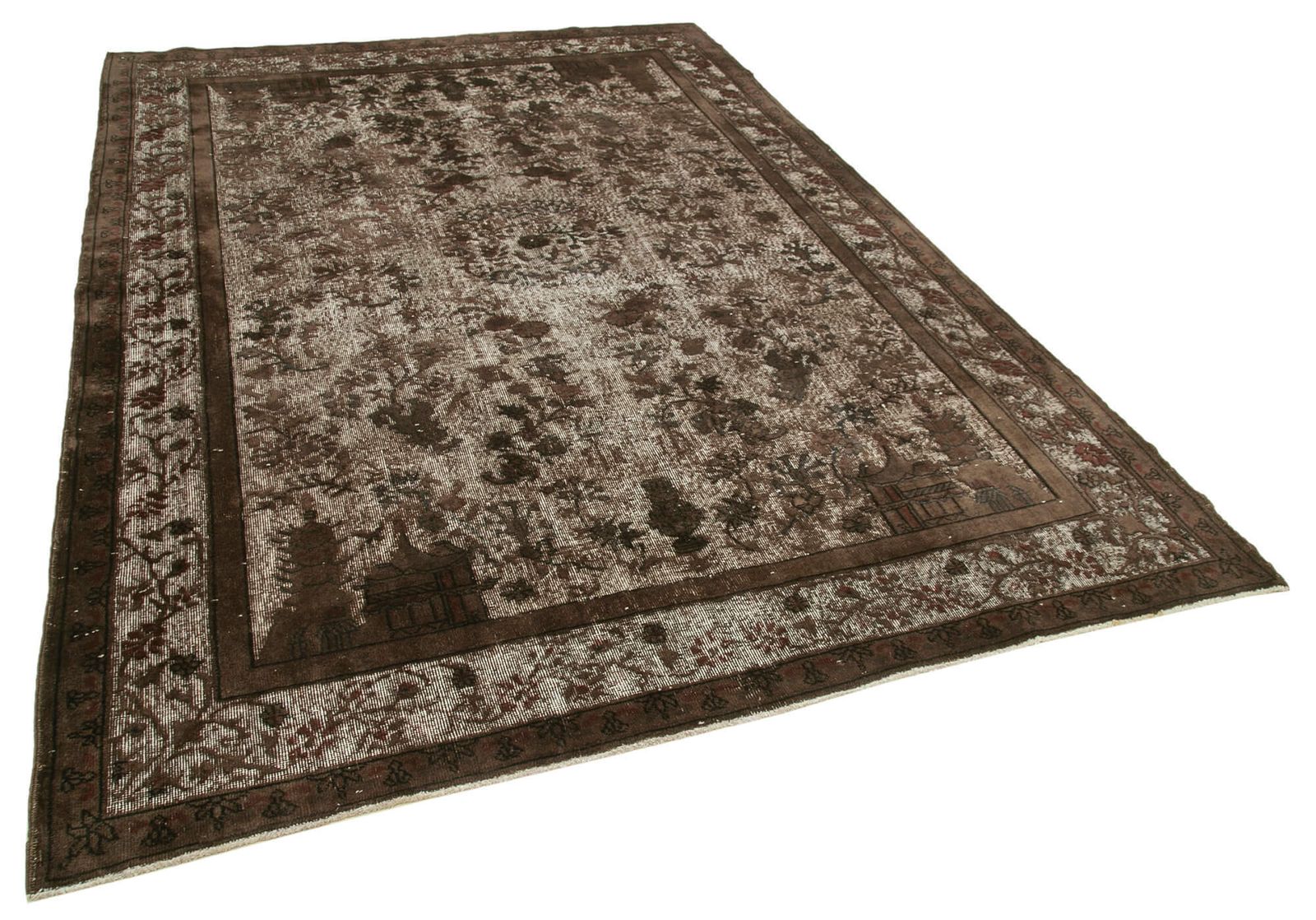 Handmade Antique Brown Overdyed Rug photo furniture