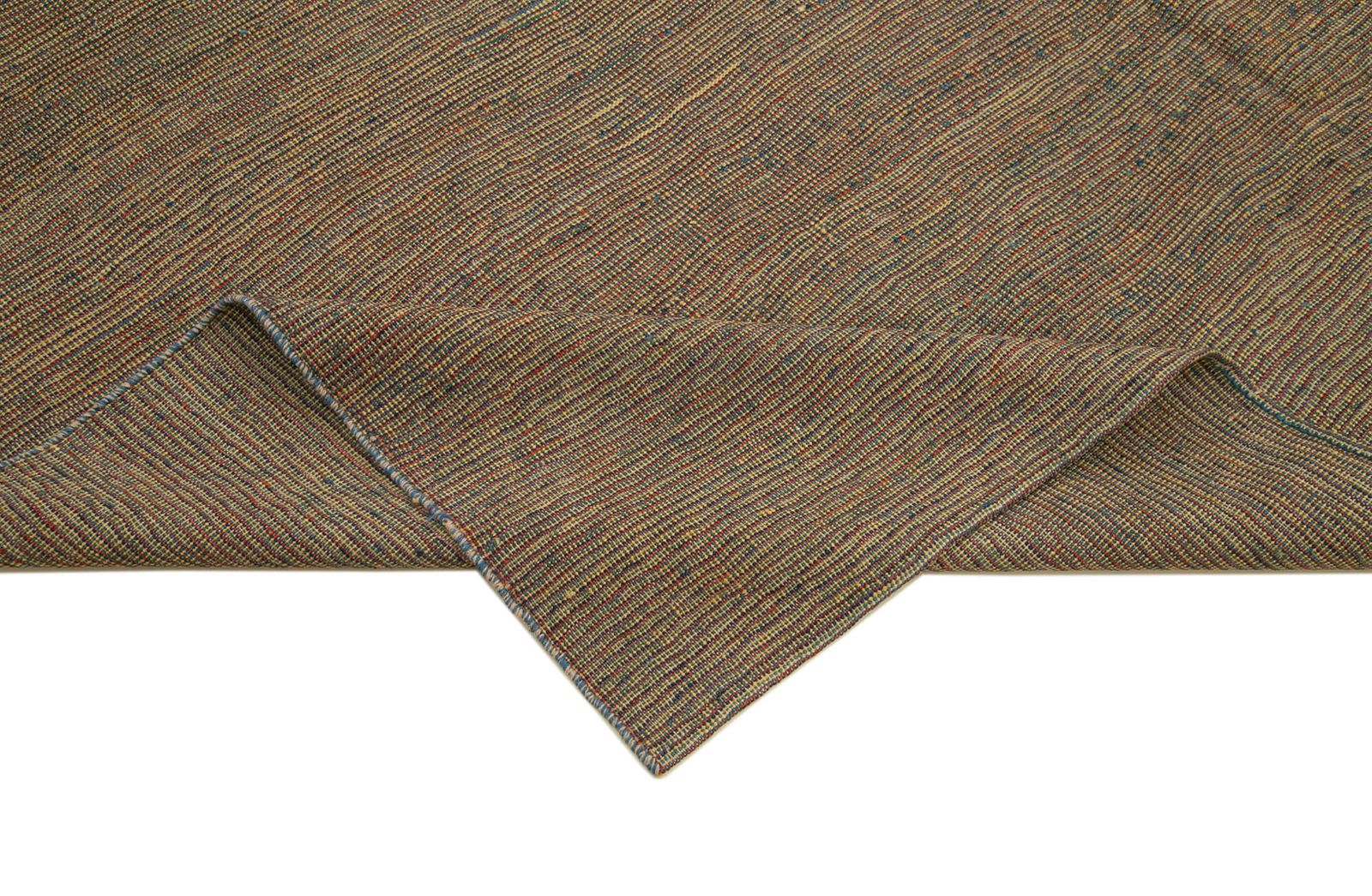 Handmade Oriental Wool Brown Kilim Rug photo vinterior