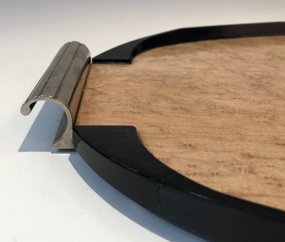 Art Deco Sycamore, Ebonised Wood And Chrome Tray photo Home Decor