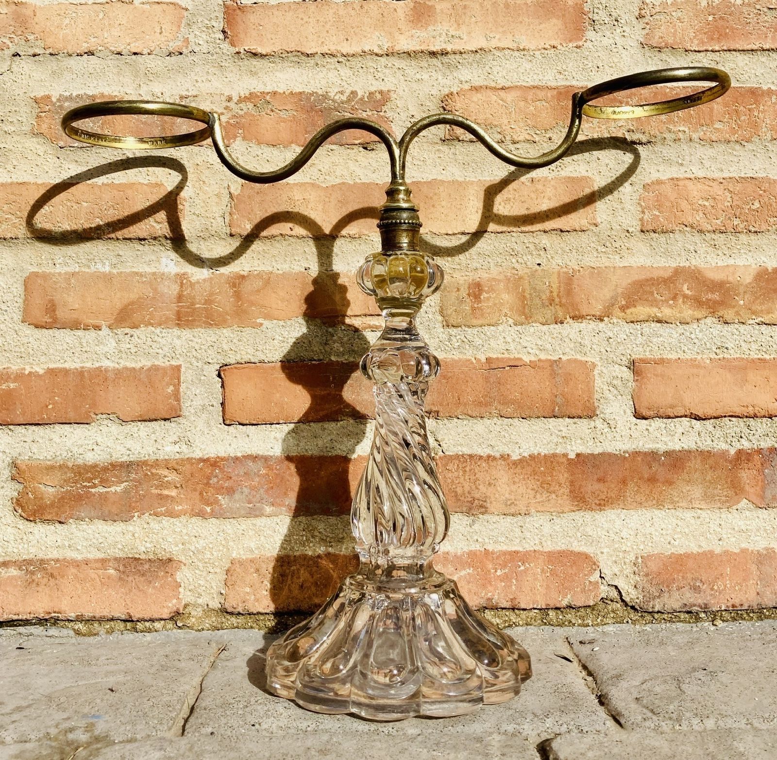 Late XIX Victorian Cut Glass Candle Holder In Brass From Cricklite Clarke Trade