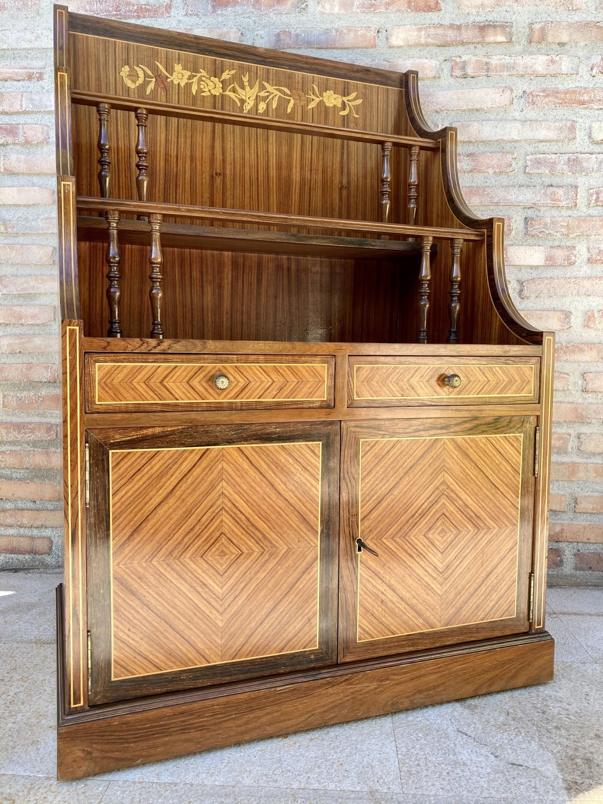 Mid Century Modern French Walnut Marquetry Shelf , Circa 1950 photo vinterior