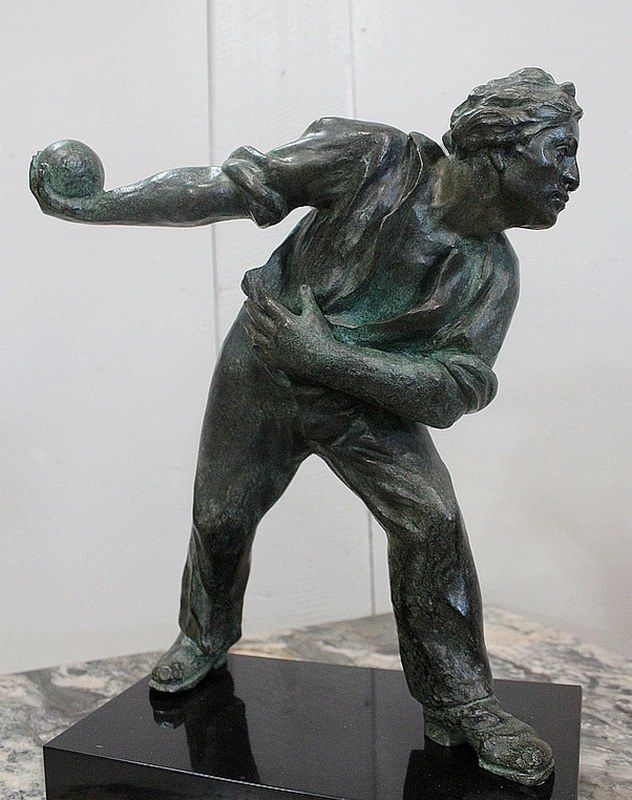 Bronze With Green Patina, "The Boules Player"   Early 20th Century photo Home Decor