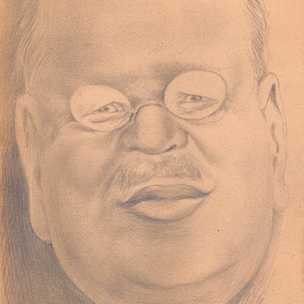 Original Drawing Portrait Caricature Matthias Erzberger In Pencil On Early 20th Paper